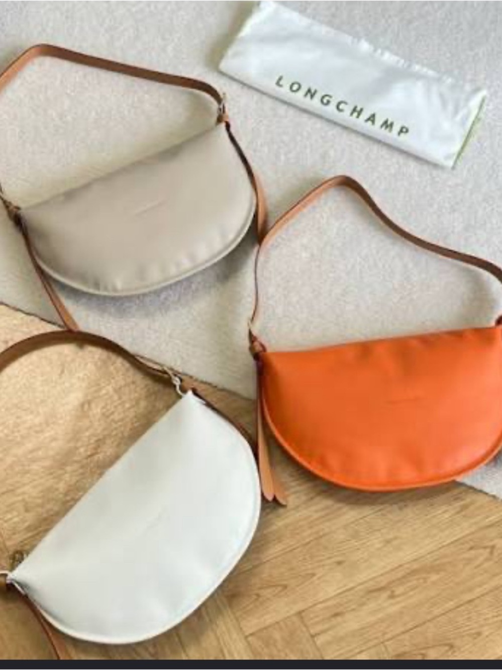 White Crescent Shoulder Bag with Tan Strap - Picture 2 of 11